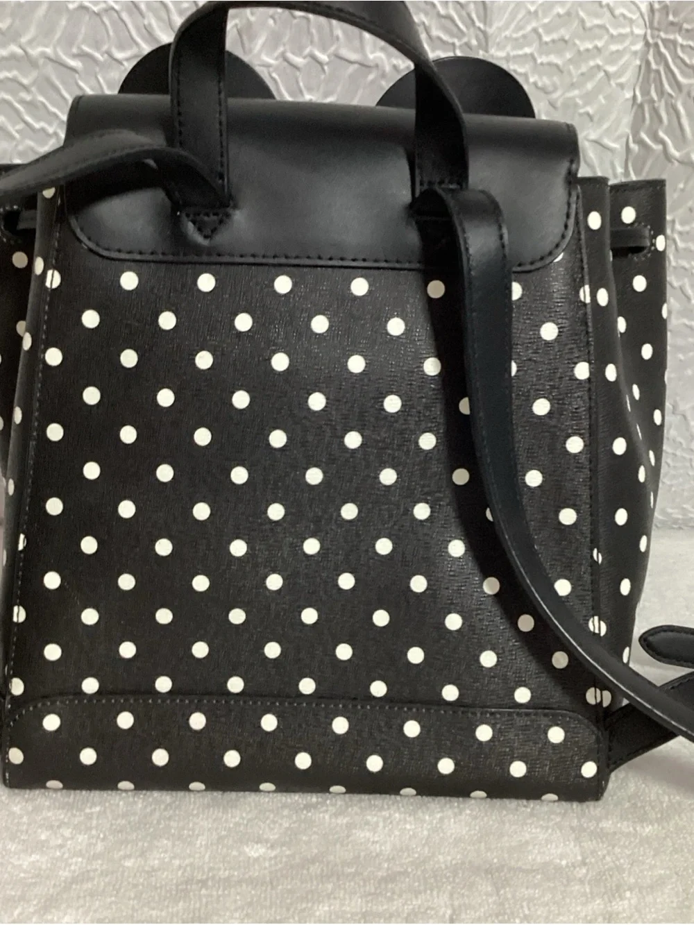 Disney Kate Spade Minnie Mouse Black & White Polka Dot Backpack EUC Retail $359